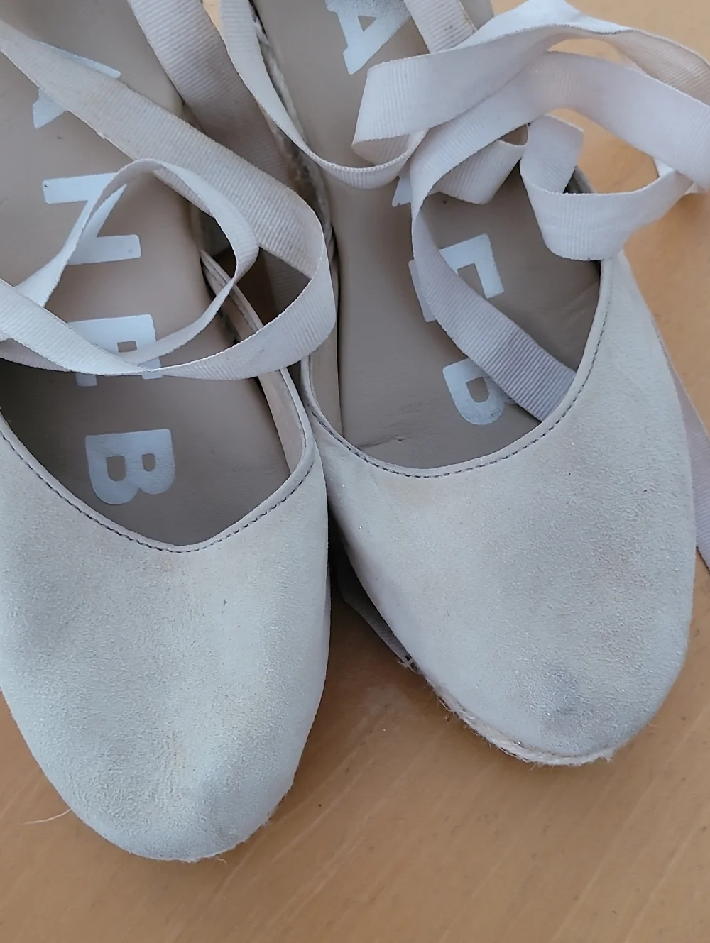 Manebi Light Cream Lace-Up Espadrille Wedges